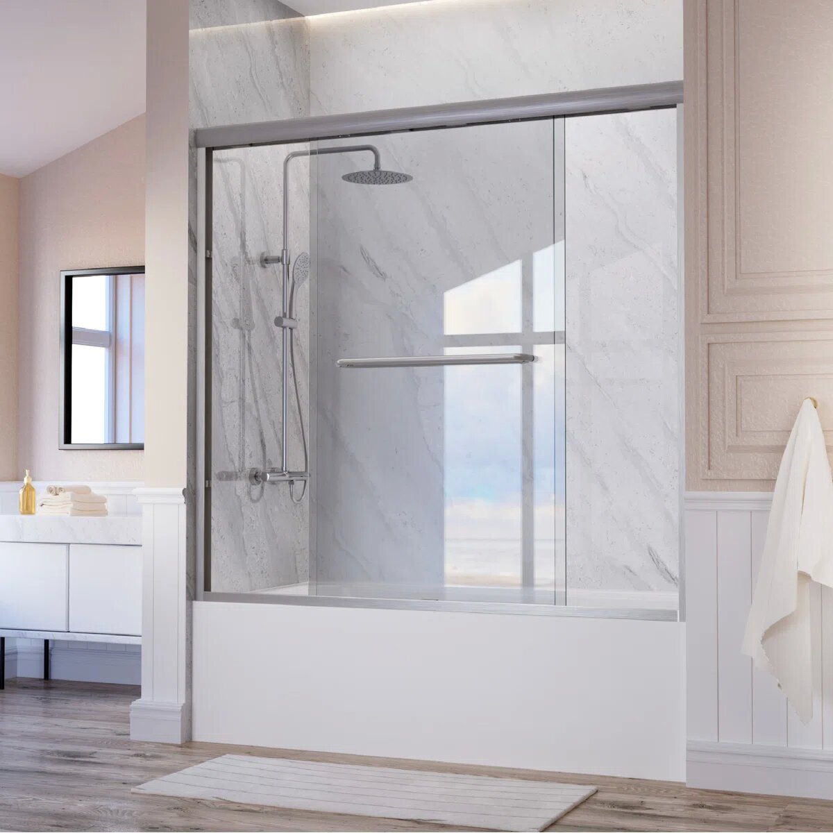 55" - 59'' W x 60'' H Semi-frameless Bypass Sliding Bathtub Doors