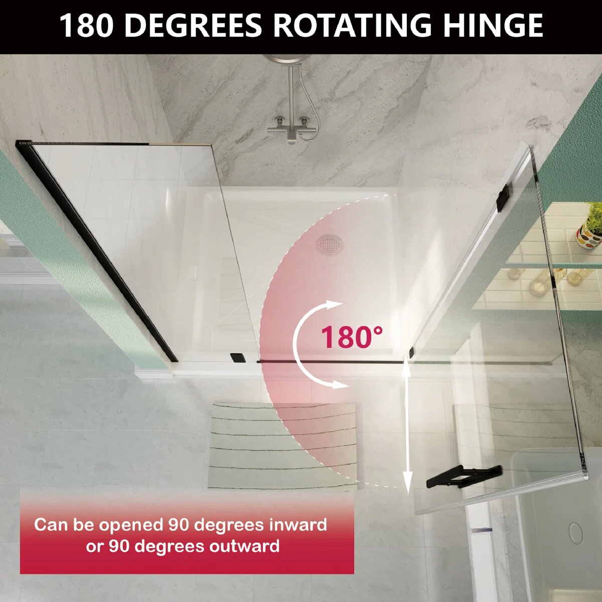 iBath 47" - 48" W x 72" H Hinged Frameless Shower Door  IBTMW4872A-MB