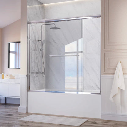 55" - 59'' W x 60'' H Double Sliding Door Semi-Frameless Tub Door With Two Towel Bars IBTMDS-5960-CH