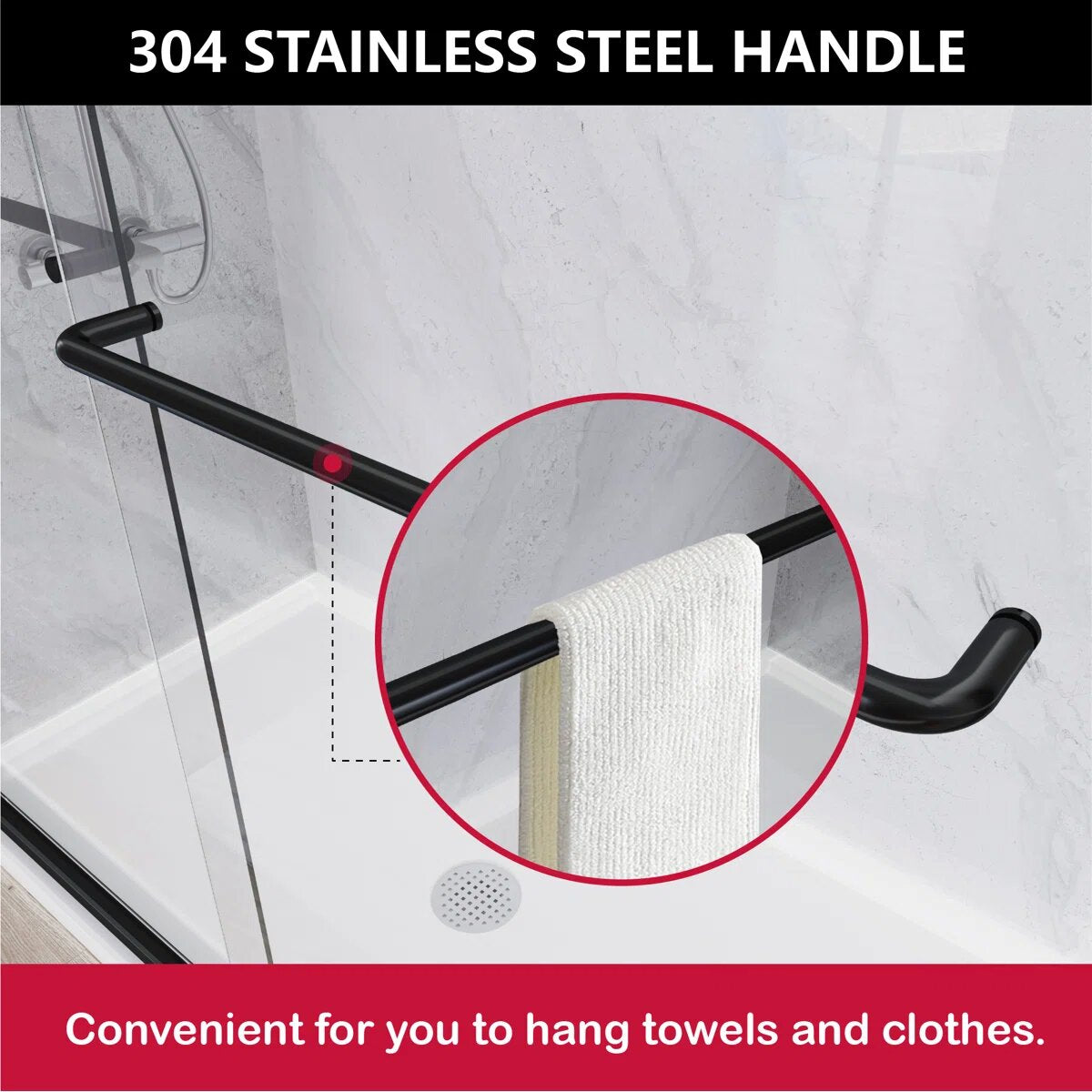 55" - 59'' W x 72'' H Double Sliding Door Semi-Frameless Shower Door With Two Towel Bars IBTMDS-5972-MB