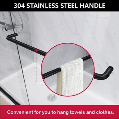 55" - 59'' W x 72'' H Double Sliding Door Semi-Frameless Shower Door With Two Towel Bars IBTMDS-5972-MB
