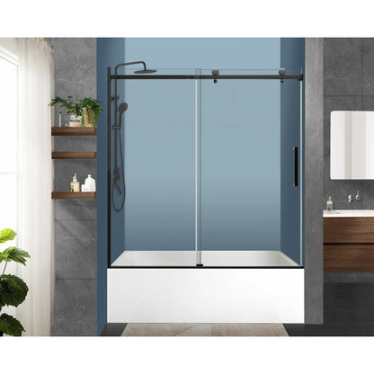 iBath Sliding Frameless Tub Door, 55"–59" W x 60" H, 5/16" Tempered Glass, Matte Black, TE-1-5960-MB-40-W