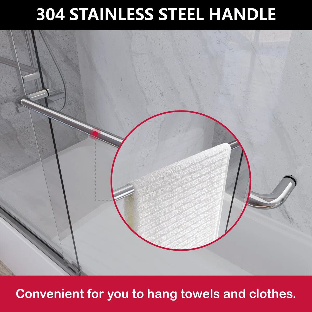 55" - 59'' W x 60'' H Double Sliding Door Semi-Frameless Tub Door With Two Towel Bars IBTMDS-5960-CH