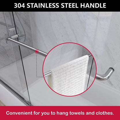 55" - 59'' W x 60'' H Double Sliding Door Semi-Frameless Tub Door With Two Towel Bars IBTMDS-5960-CH