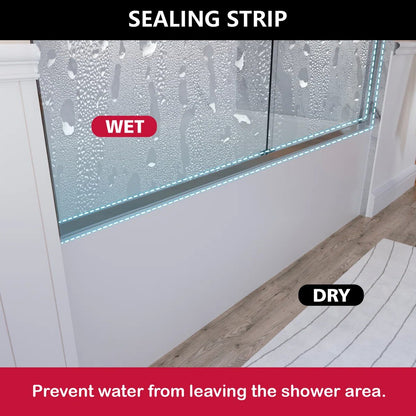 55" - 59'' W x 60'' H Double Sliding Door Semi-Frameless Tub Door With Two Towel Bars IBTMDS-5960-CH