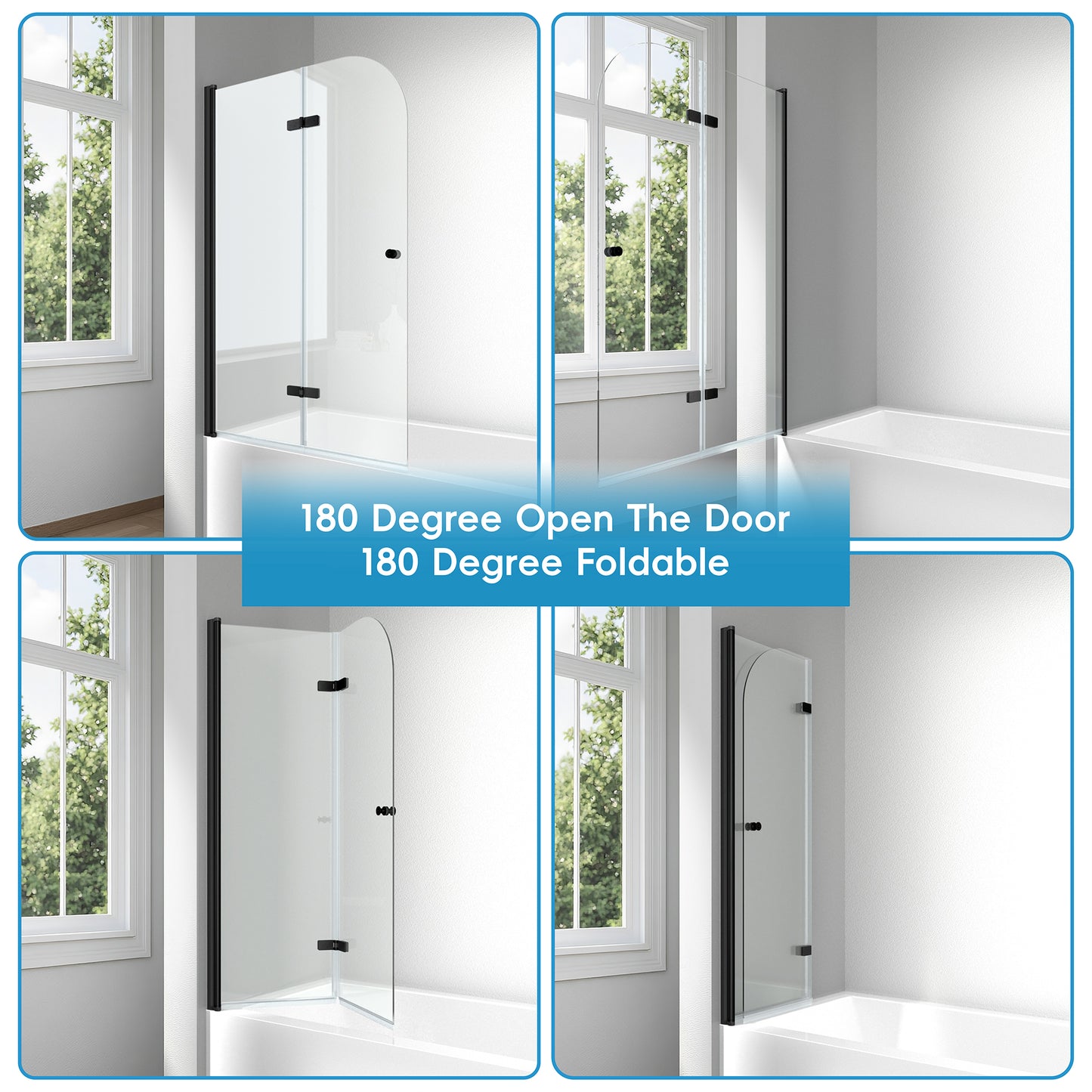 35"x55" Frameless Aluminum Pivot Shower Bathtub Door