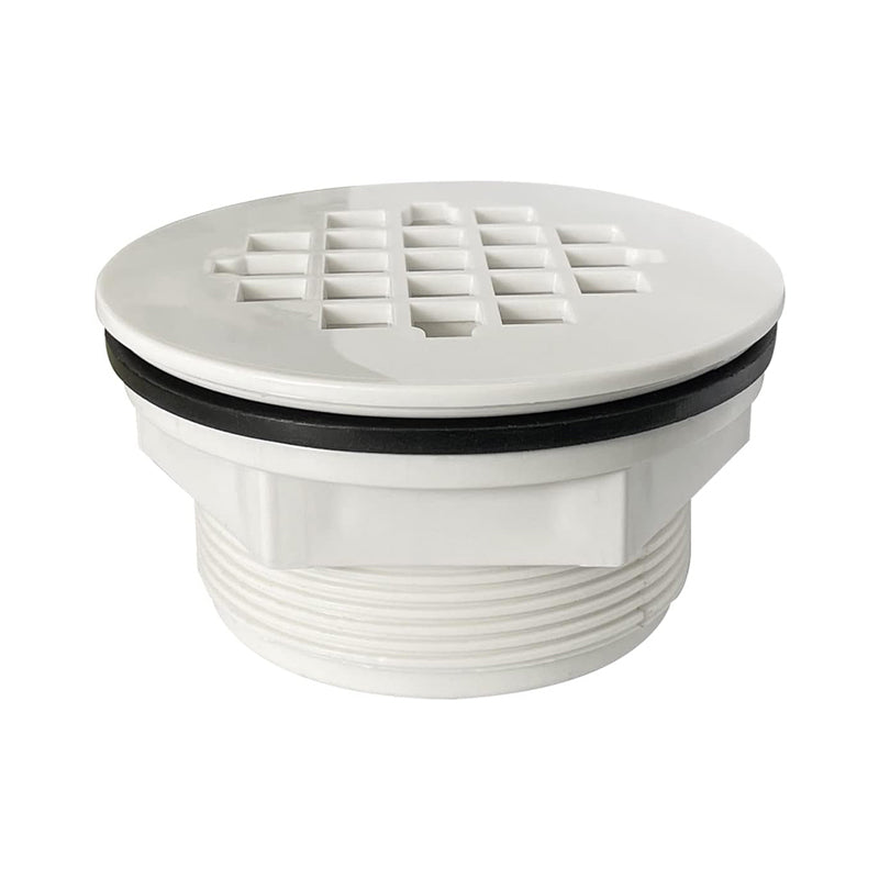 iBath 2-Inch PVC White Shower Drain with Filter, Round Plastic Shower Base Drain – Single Purchase Only (No Shipping for Individual Order)