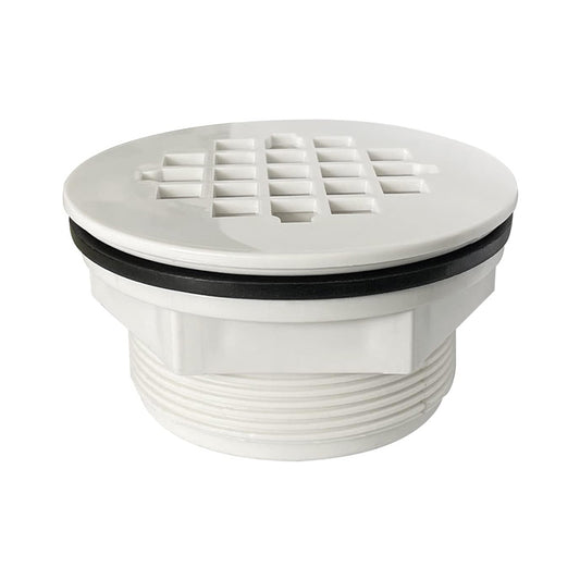 iBath 2-Inch PVC White Shower Drain with Filter, Round Plastic Shower Base Drain – Single Purchase Only (No Shipping for Individual Order)