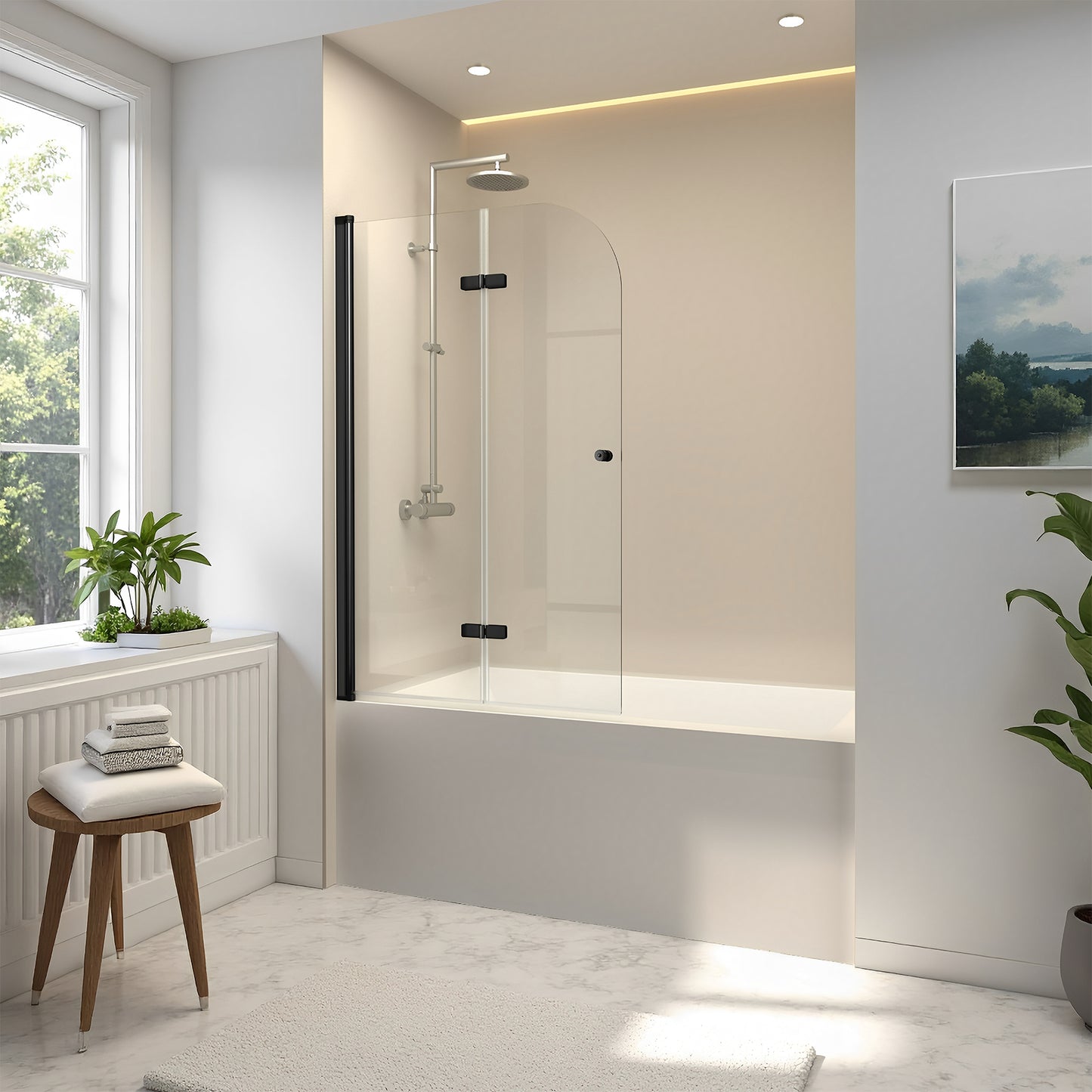 35"x55" Frameless Aluminum Pivot Shower Bathtub Door