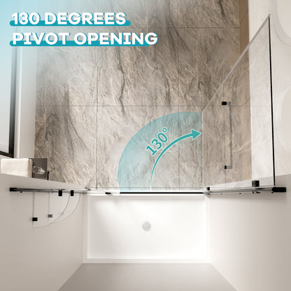 Okaybay 46–48" W x 72" H Frameless Pivot Shower Door with Shelves, 1/4" Clear Glass, Matte Black