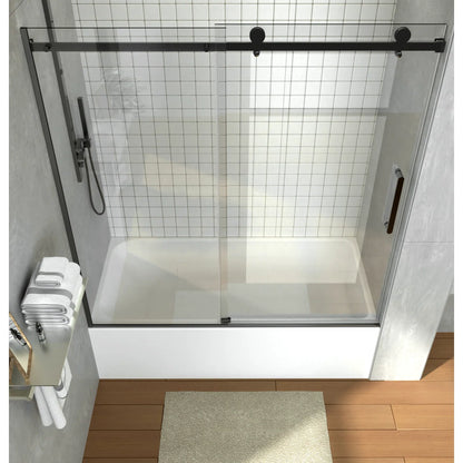 iBath Sliding Frameless Tub Door, 55"–59" W x 60" H, 5/16" Tempered Glass, Matte Black, TE-1-5960-MB-40-W