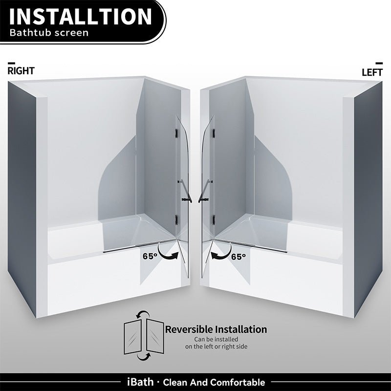 33'' W x 55'' H Frameless Hinged Tub Door – Customizable to Fit Your Needs - ibathshowers