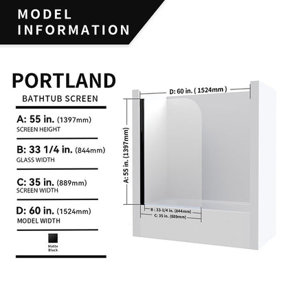 33"x55" Frameless Aluminum Pivot Shower Bathtub Door - ibathshowers