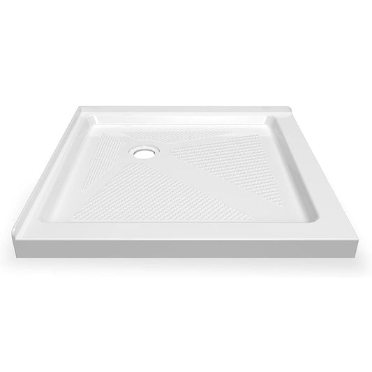 36"x36" Corner Drain Acrylic Shower Base - Double Threshold, Slip - Resistant Textured Surface, White - ibathshowers