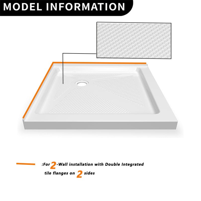 36"x36" Corner Drain Acrylic Shower Base - Double Threshold, Slip - Resistant Textured Surface, White - ibathshowers