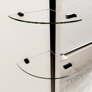 Okaybay 46–48" W x 72" H Frameless Pivot Shower Door with Shelves, 1/4" Clear Glass, Matte Black