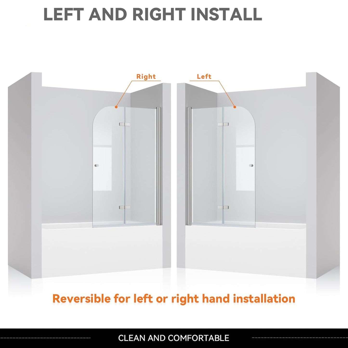 iBath 35" W × 55" H Bi-Folding Frameless Tub Door Brushed Nickel