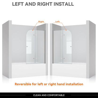 iBath 35" W × 55" H Bi-Folding Frameless Tub Door Brushed Nickel