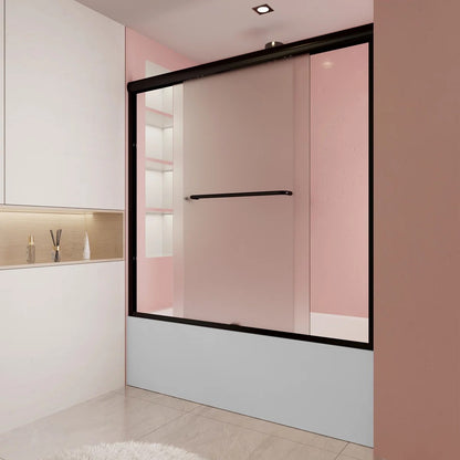 55" to 59" W x 56" H Matte Black Double Sliding Semi-Frameless Tub Door with Frosted Glass HX5956MB-F-W