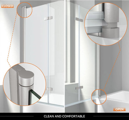 iBath 35" W × 55" H Bi-Folding Frameless Tub Door Brushed Nickel