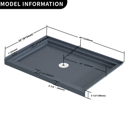 48" x 32" Grey Shower Base – Slip - Resistant, Center Drain, Single Threshold for Safe, Stylish Showers - ibathshowers