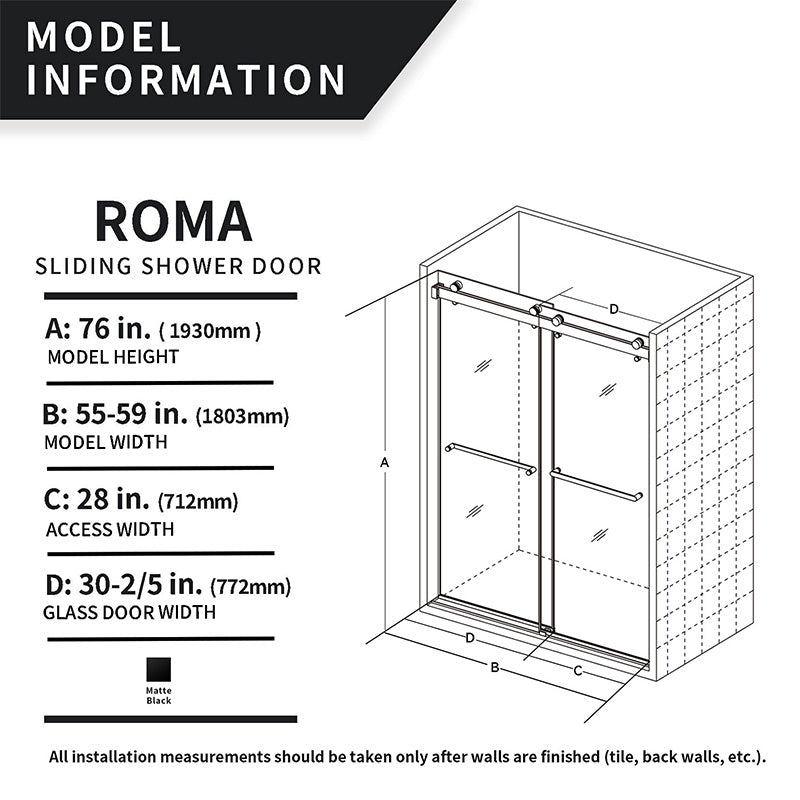 (55'' - 59'')*76'' Double Sliding Frameless Tempered Glass Shower Door - ibathshowers