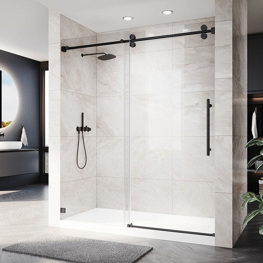 57 - 60" Width Adjustable x 75" Height Frameless Shower Glass Doors Matt Black - ibathshowers