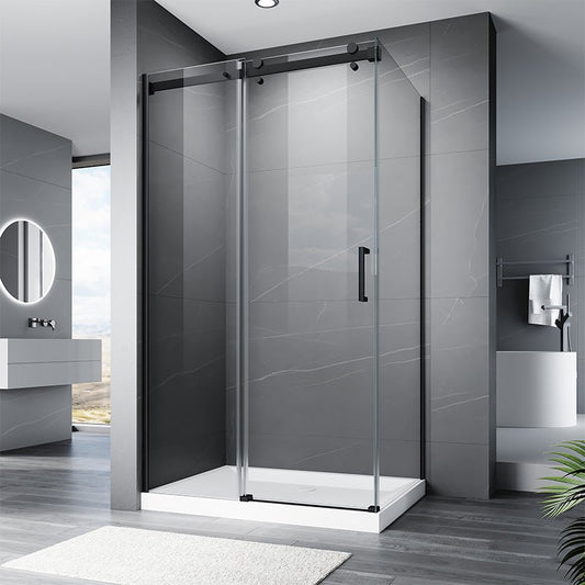 59 in. L x 36 in. W x 75 in. H Corner Shower Doors，Dual Sliding Shower Enclosure Matte Black - ibathshowers