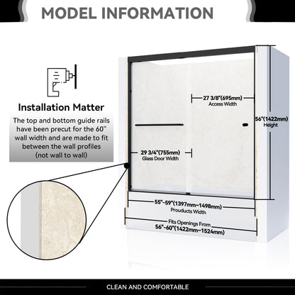59"*56" Frameless Sliding Tub Door - ibath shower door
