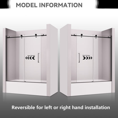 59"*60" Single Sliding Frameless Bathub Door - ibath shower door