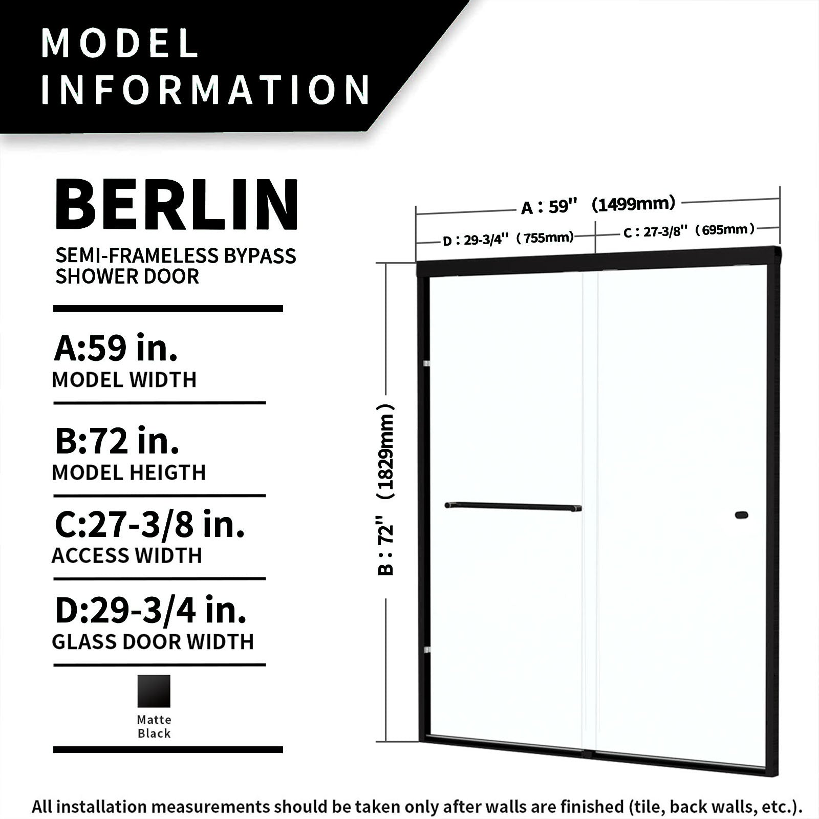 59"*72" Double Sliding Aluminum Framed Shower Door - ibath shower door