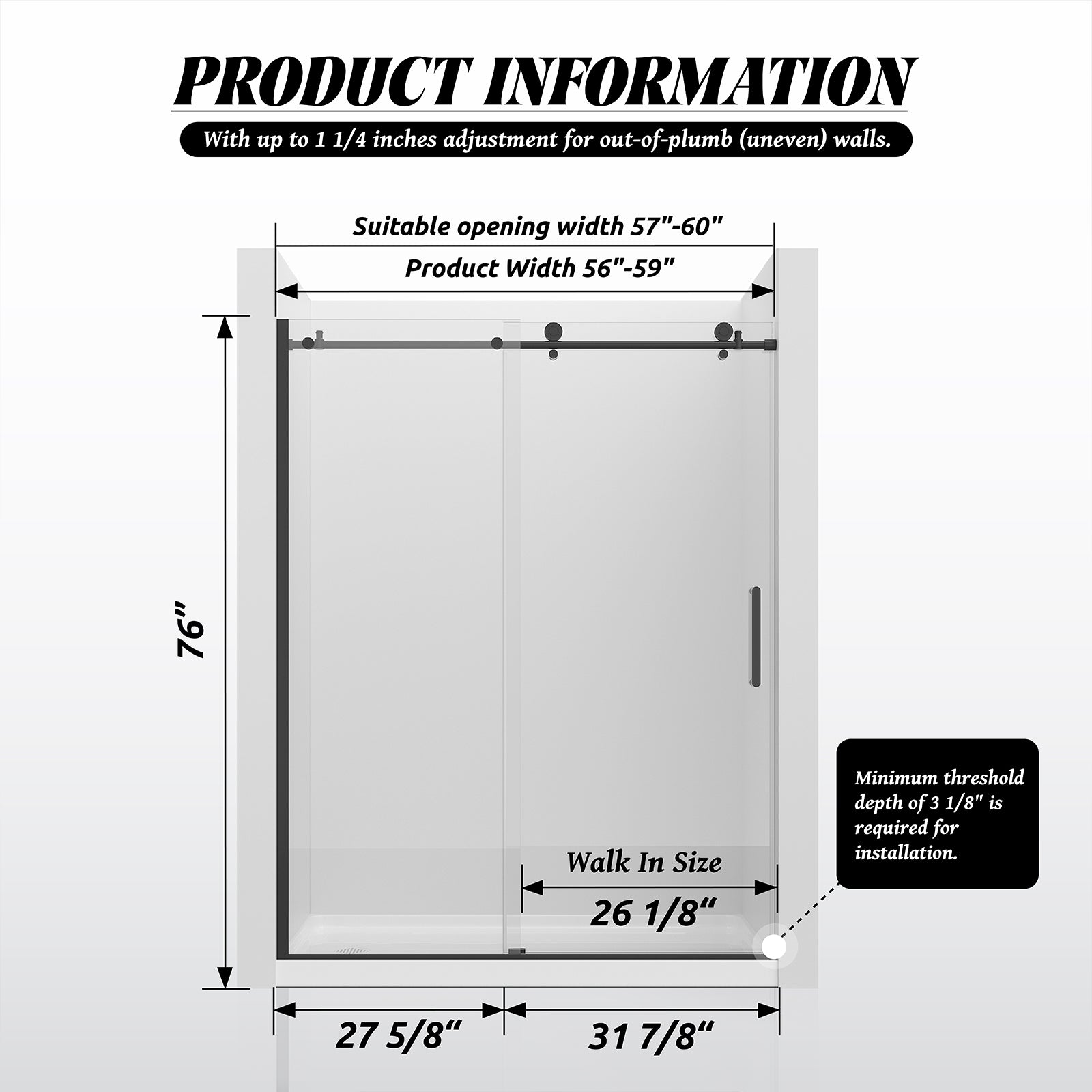 59"*75" Frameless Sliding Shower Door - ibath shower door