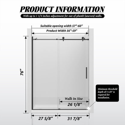 59"*75" Frameless Sliding Shower Door - ibath shower door