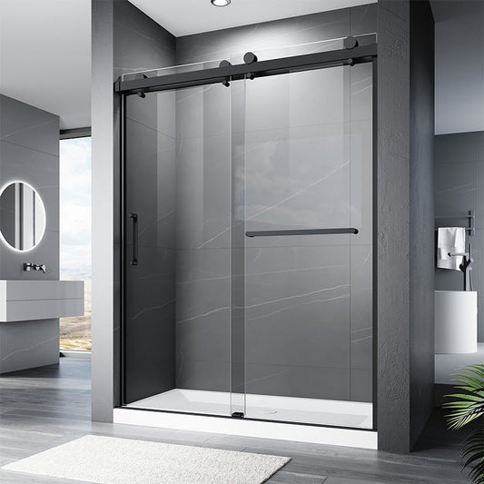 59"*76" Double Sliding Frameless Shower Door IN Matt Black - ibath shower door