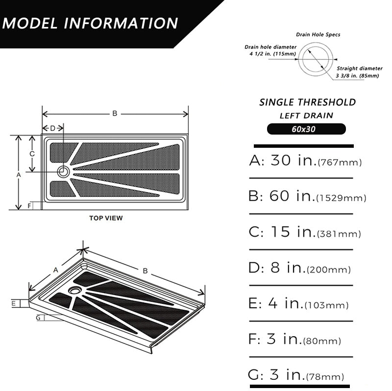 60 in. L x 30 in. W Left Drain Shower Base Single Threshold Shower Pan - ibathshowers