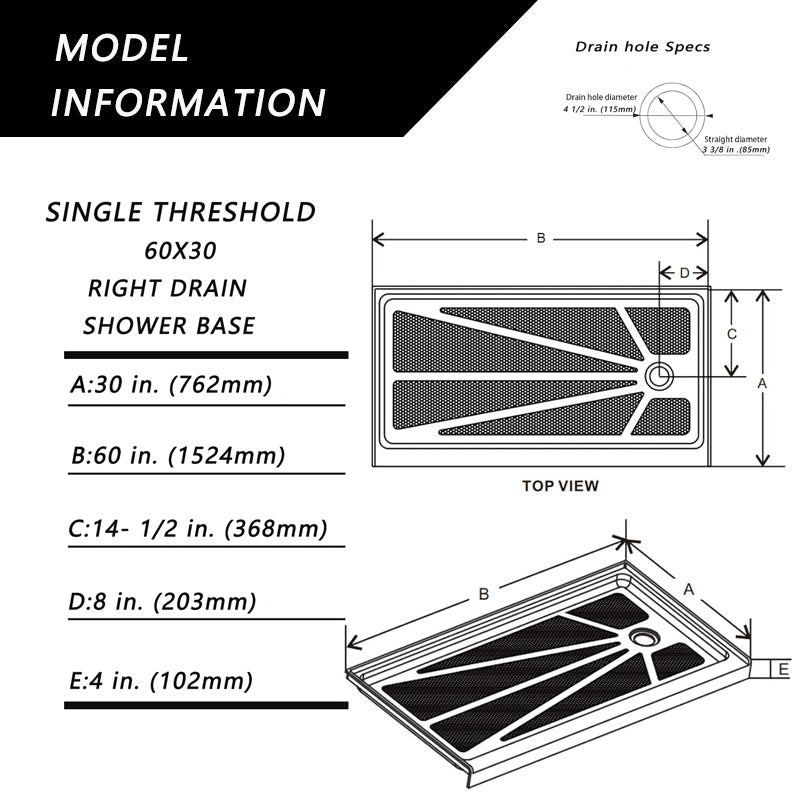 60 in. L x 30 in. W Right Drain Shower Base with Slip Resistant Textured Surface - ibathshowers