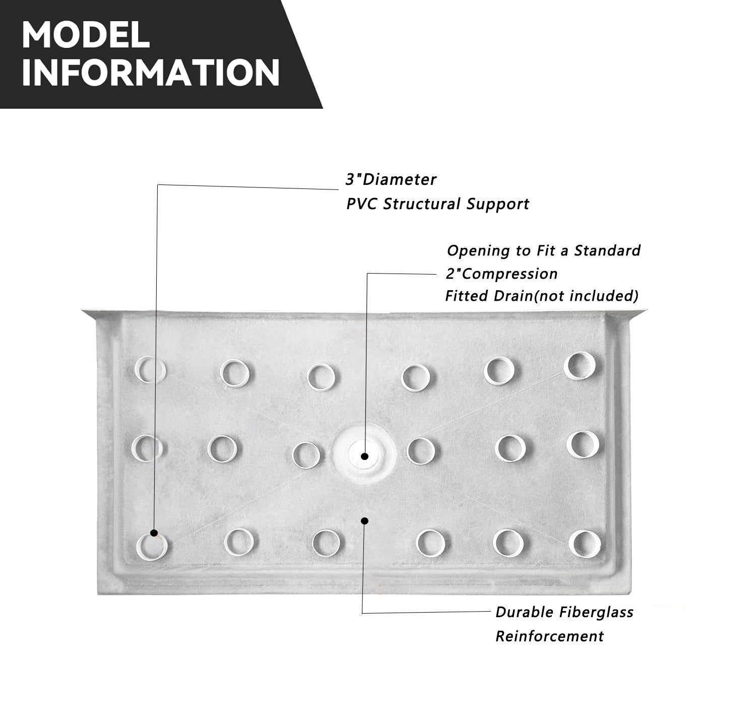 60 in. L x 32 in. W Center Drain Shower Base， White - ibathshowers