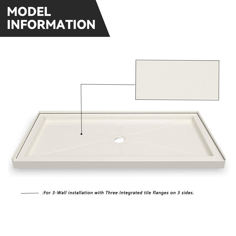 60 in. L x 32 in. W Center Drain Shower Base,Beige - ibathshowers