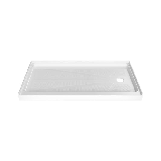 60 in. L x 32 in. W Left Drain Shower Base, Single Threshold Shower Pan with Slip Resistant Textured Surface, White - ibath shower door