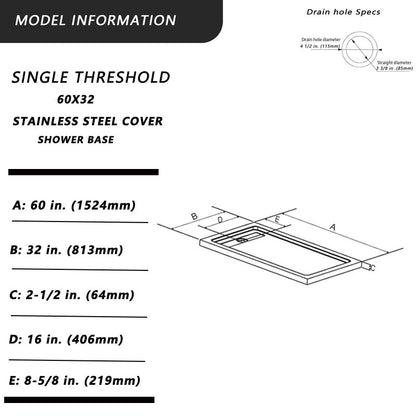 60" L x 32" W Acrylic Shower Base with Stainless Steel Drain & 3 Aluminum Flanges – Black - ibathshowers
