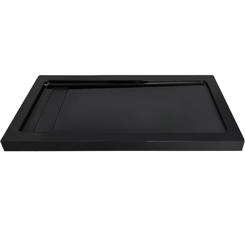60" L x 32" W Acrylic Shower Base with Stainless Steel Drain & 3 Aluminum Flanges – Black - ibathshowers