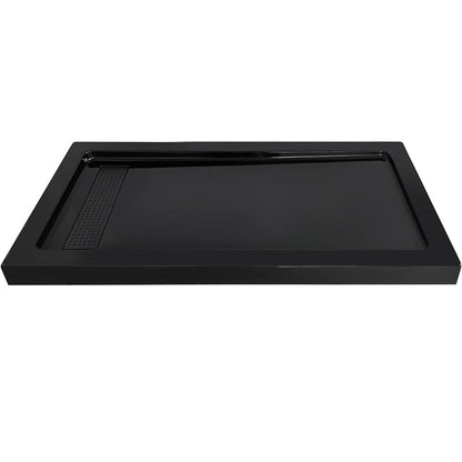 60" L x 32" W Acrylic Shower Base with Stainless Steel Drain & 3 Aluminum Flanges – Black - ibathshowers