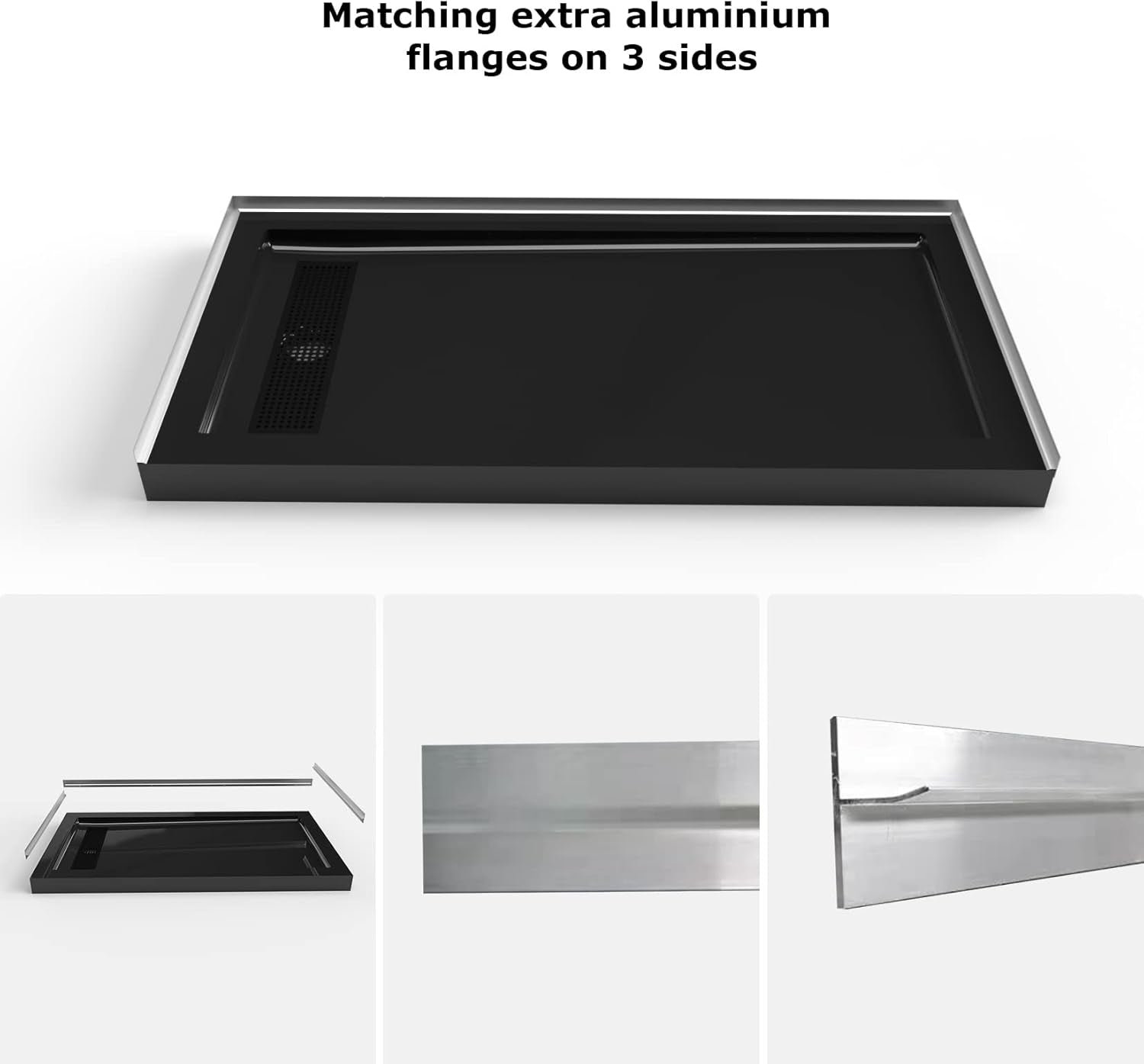 60" L x 32" W Acrylic Shower Base with Stainless Steel Drain & 3 Aluminum Flanges – Black - ibathshowers