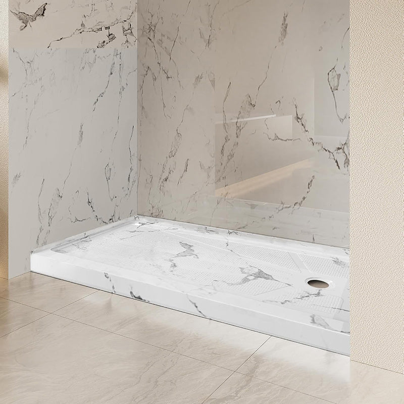 60" x 30" Right Drain Shower Base - Single Threshold, Slip - Resistant Textured Surface, Marble White Finish - ibathshowers