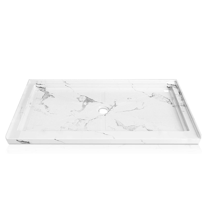 60" x 32" Center Drain Shower Base, Non - Slip Textured Surface, Marble White - ibathshowers