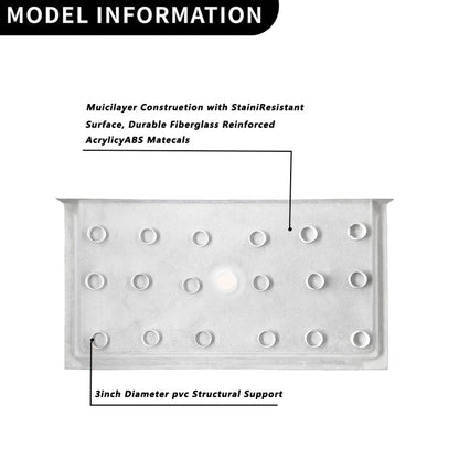 60" x 32" Center Drain Shower Base, Non - Slip Textured Surface, Marble White - ibathshowers