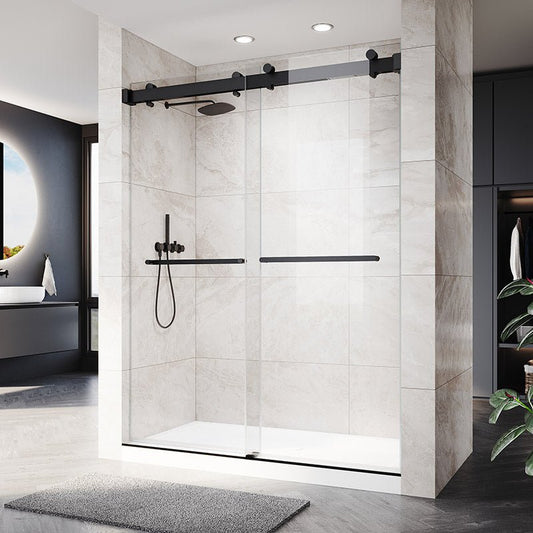 60"*78" Frameless Double Sliding Shower Door Matte Black - ibathshowers