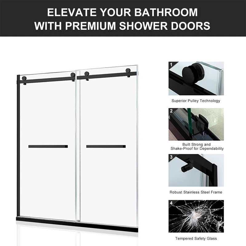 60"*78" Frameless Double Sliding Shower Door Matte Black - ibathshowers