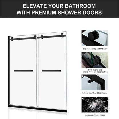 60"*78" Frameless Double Sliding Shower Door Matte Black - ibathshowers