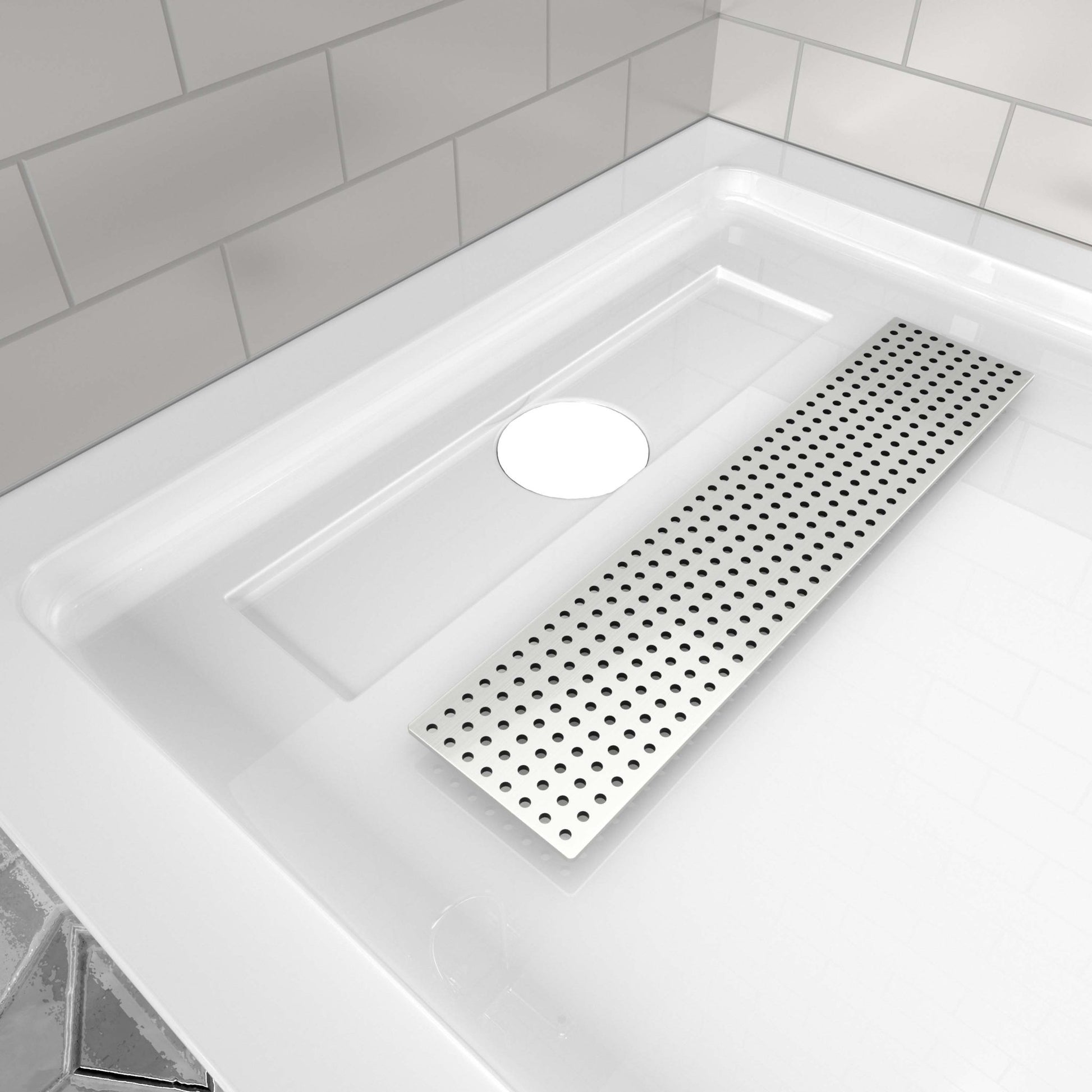 60"x36" Acrylic Shower Base with Stainless Steel Drain, Left/Right Drain Options, White - ibathshowers